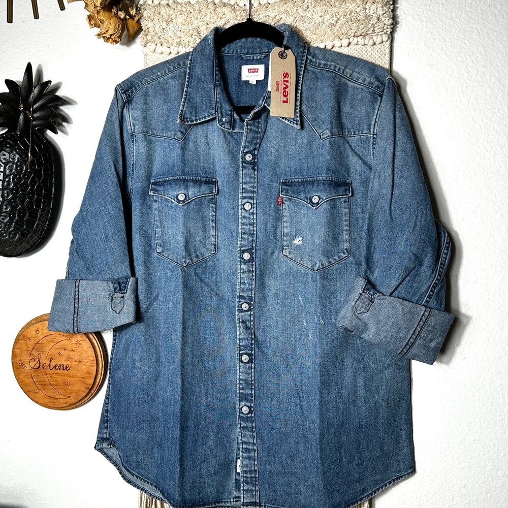 LEVI'S WOMEN'S MEDIUM ICON WESTERN DENIM SHIRT BLUE NWT Size Large